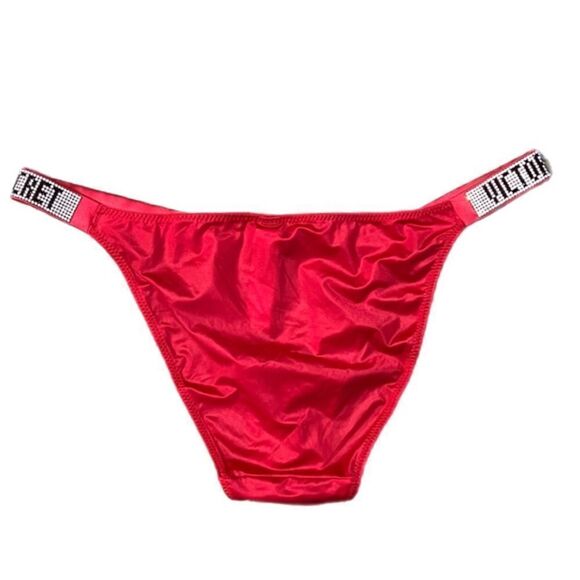Victorias Secret Bombshell Shine Rhinestones Strap String Bikini panty Red Small - Picture 3 of 8
